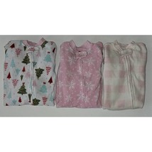 3 Pairs Footie Pajamas Lot 6-9 Months HB Hudson Baby Pink White Snow Christmas - £11.88 GBP