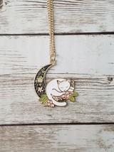 Cat &amp; Moon Pendant Necklace Whimsical - New - £11.87 GBP