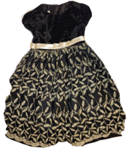 Cinderella Dress Black Velveteen Bodice Full Layer Skirt Gold Embroidery Girl 5 - £18.97 GBP