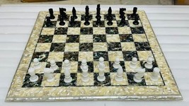 White Marble Chess Set with Abalone Shell Stone Inlay Arts Mosaic Handma... - $1,531.53