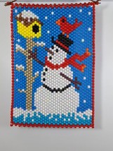 VTG Heavy Beaded Snowman Christmas Kitchen Wall Hanging 14 X 10 Handmade... - $14.50