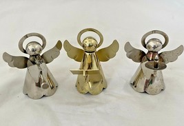 Set Of 3 Silver and Brass Angels Playing Instruments Ornaments Vintage 2.5&quot; - £11.93 GBP