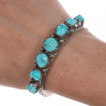 6 3/8&quot; 40&#39;s-50&#39;s Zuni carved turquoise silver cuff bracelet - £390.31 GBP