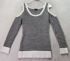 bebe Sweater Women&#39;s Medium Multi Geo Print Knit Cold Shoulder Sleeve Round Neck - £18.13 GBP