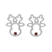 Christmas Reindeer Ruby Nose Stud Earrings White Gold - $11.34