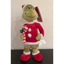 The Grinch with Santa Hat and Candy Cane Christmas Animated Plush - £43.49 GBP