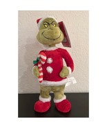 The Grinch with Santa Hat and Candy Cane Christmas Animated Plush - £43.79 GBP