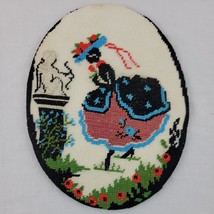 Woman Silhouette Needlepoint Finished Floral Petticoat Oval Black Cupid Vtg - £11.15 GBP