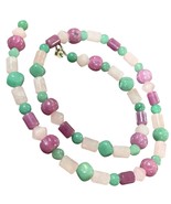 Jay King Beautiful 24” Sterling Jade Aventurine Rose &amp; Lavender Quartz N... - $129.04 CAD