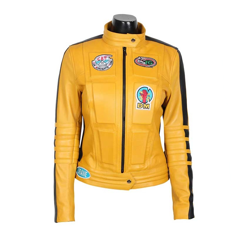 The Bride Kill Bill Uma Thurman Biker Yellow Women Leather Jacket