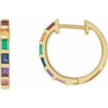 Authenticity Guarantee 
14k Yellow Gold Multi-Gemstone Rainbow Hoop Earrings - £680.85 GBP