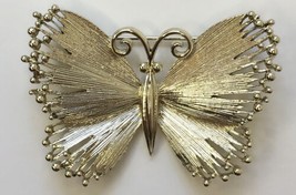 Vintage LISNER Butterfly Brooch Pin Gold Tone Signed Textured - $18.00