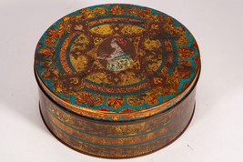 Vintage Hostess Fruit Cake Tin Box - Renaissance Woman on Round Metal Co... - £14.94 GBP