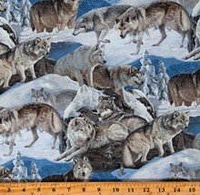 Cotton Wolves Wolf Scenic Animals Wildlife Winter Fabric Print by Yard D585.56 - £12.72 GBP