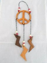NEW HAND MADE WOODEN PEACE SIGN DREAM CATCHER w LIGHTNING BOLT DANGLE FE... - $7.99