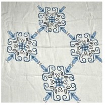 Vintage Embroidered Cross Stitched Linen Tablecloth 43” X 61” Floral Cottagecore - $46.74