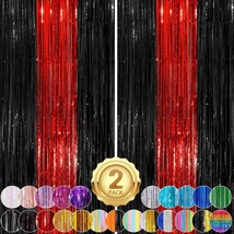 2Pack 3.3x8.3Ft Black red Party Streamers Tinsel Streamers Birthday Party Decora - £17.88 GBP
