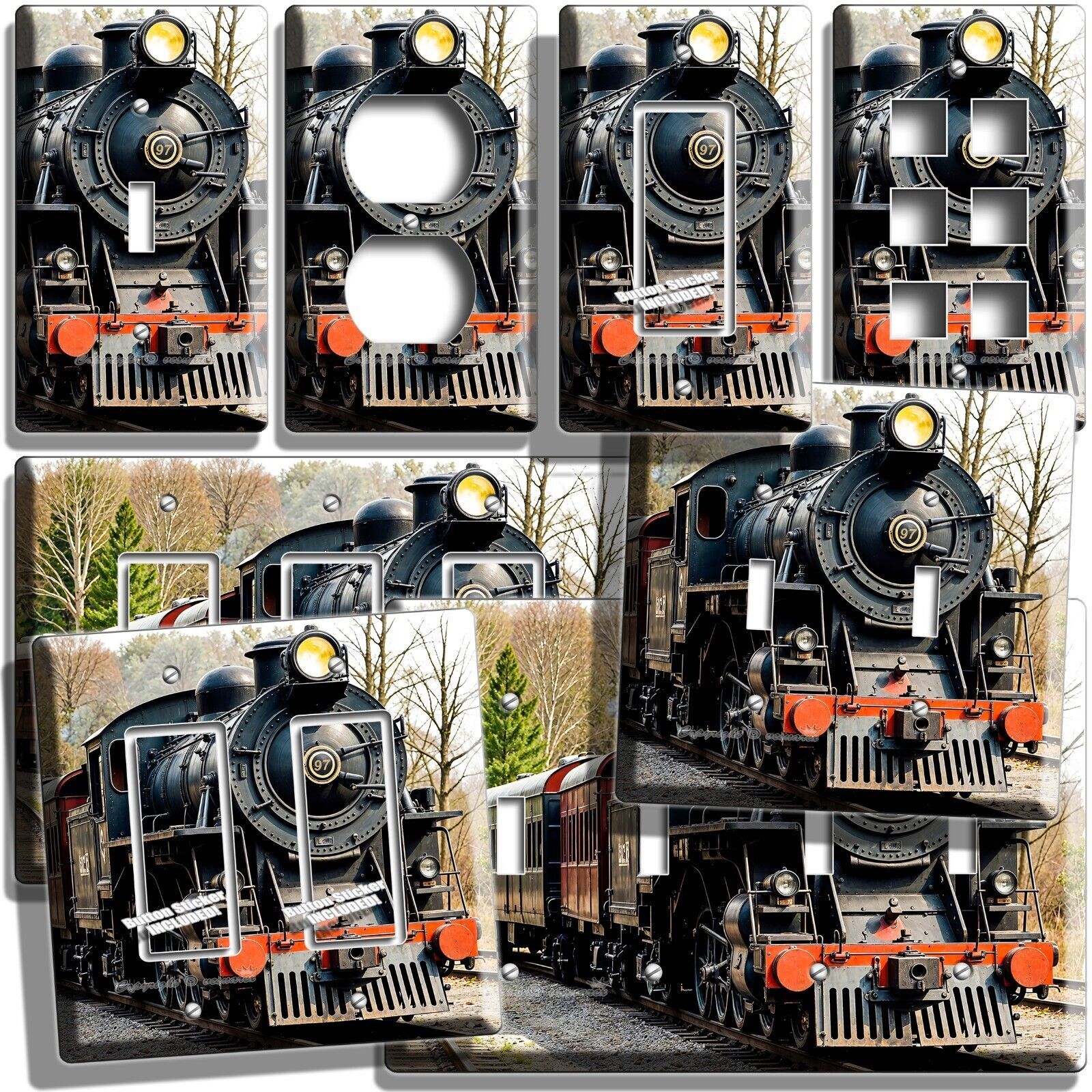 STEAM ENGINE 97 TRAIN LOCOMOTIVE LIGHT SWITCH OUTLET WALL PLATES BUFF ENTHUSIAST