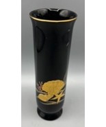 Vintage Otagiri Vase Japan Black &amp; Gold Ceramic Starfish Shells - $10.35