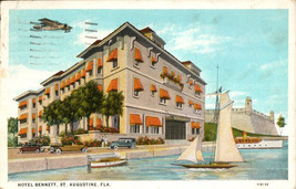 Postcard St. Augustine FL Hotel Bennett On Waterfront Plane Cars Boats - £9.25 GBP