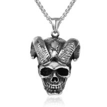 Mens Satanic Devil Skull Pendant Baphomet Necklace Punk Gothic Jewelry Chain 24&quot; - £9.48 GBP