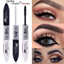 2in1 Waterproof Silk Fiber Volume Double Lengthening Curling Black Eyes Mascara - £10.24 GBP+