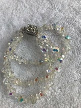 Vintage Bracelet Crystal beads faux diamond clasp 3 strand iridescent 7 inch - £13.60 GBP