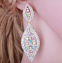 Pageant Leaf Shape Rhinestone Drop Earrings Wedding Jewelry Multicolor - $14.99