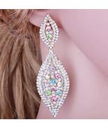 Pageant Leaf Shape Rhinestone Drop Earrings Wedding Jewelry Multicolor - $14.99