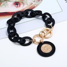 Boho Black Acrylic link Chain bracelet femme Queen&#39;s Head Gold Coin Pendant Brac - £10.12 GBP