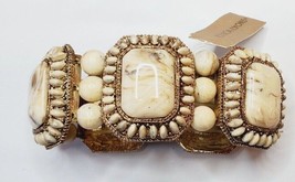 Erica Lyons Stretch Bracelet Ivory Marble Look Gold Tone Gorgeous!  New  #22 - £14.92 GBP