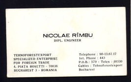 FOUND in ALBUM - Business card Nicolae Rimbu Dipl. Engineer BUCHAREST 3 ... - $7.95