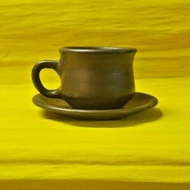 Vintage Mexican Brown Pottery Demitasse Cup &amp; Saucer - £9.97 GBP