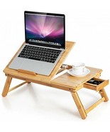Bamboo Laptop Lap Tray with Adjustable Legs and Tilting Heat-dissipation... - $152.60 CAD