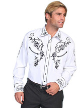 Men&#39;s Western Shirt Long Sleeve Rockabilly Country Cowboy White Black Rose - £72.94 GBP