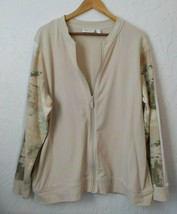 D&amp;Co Active Sports Jacket Full Zip Up Women size XL Beige with Camo Sleeves - £11.07 GBP
