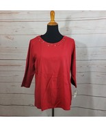 Talbots Women&#39;s Petite Red 3/4 Sleeve Cotton Embellished Tshirt Size 1XP... - $37.91 CAD