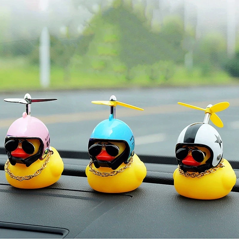 Car Ornaments Duck With Helmet Broken Wind Pendant Small Yellow Duck Road Bike - £8.88 GBP+