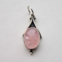 NATIVE AMERICAN 925 STERLING SILVER NATURAL OVAL 14x11 mm.  ROSE QUARTZ ... - $45.54