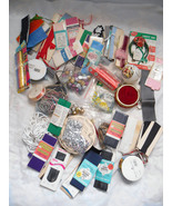 Sewing Room Junk Drawer Box Lot pin cushion bells beaded necklaces ribbon - £19.66 GBP