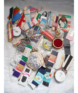 Sewing Room Junk Drawer Box Lot pin cushion bells beaded necklaces ribbon - $25.00