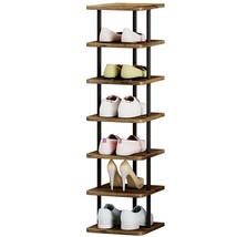 Shoe Rack 7 Tier Vertical Storage Organizer Narrow Metal Slim Shelf Modern Free  - £51.95 GBP