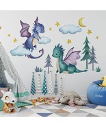 Baby Dragon Wall Decals Stickers, Moon Stars Clouds Forest Nursery Playr... - £28.68 GBP