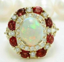 3Ct Oval Cut Fire Opal Halo Ruby Diamond Engagement Ring 14K Yellow Gold... - £104.62 GBP