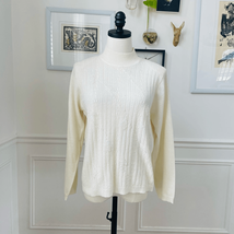 Vintage Alfred Dunner Petite Ivory Mock Neck Knit Top Beaded Leaves Subt... - $21.60