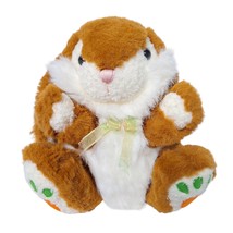 MTY International Brown White Easter Bunny Rabbit Carrot Feet Plush Bow 12&quot; - £31.14 GBP