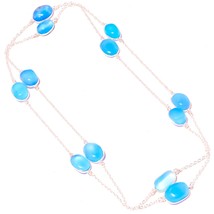 Blue Chalcedony Gemstone Handmade Christmas Gift Necklace Jewelry 36&quot; SA 1832 - £4.78 GBP