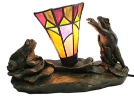Tiffany Style Stained Glass Frog Table Lamp Mounted On Cast Resin Crosa 1996 - £115.72 GBP