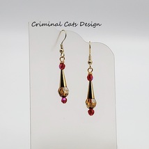 Gold Cone Earrings with Swarovski Crystal Copper, handmade