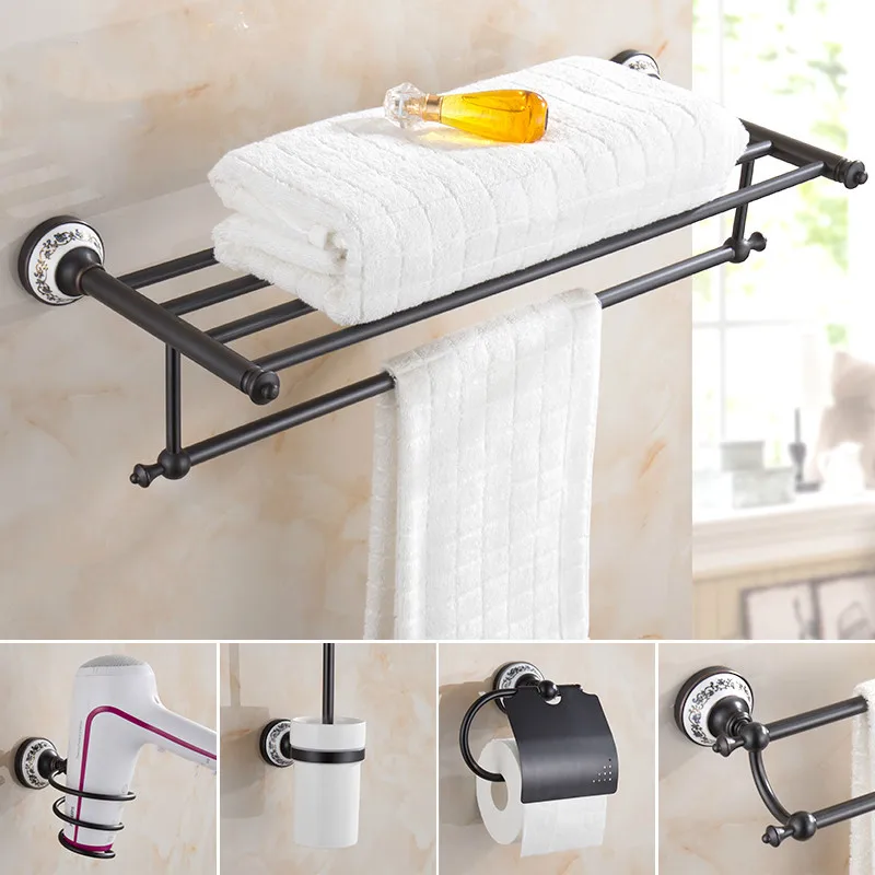 House Home Black Bathroom Accessories BrA TAet Paper Holder Luxury Towel Bar Chi - £53.25 GBP